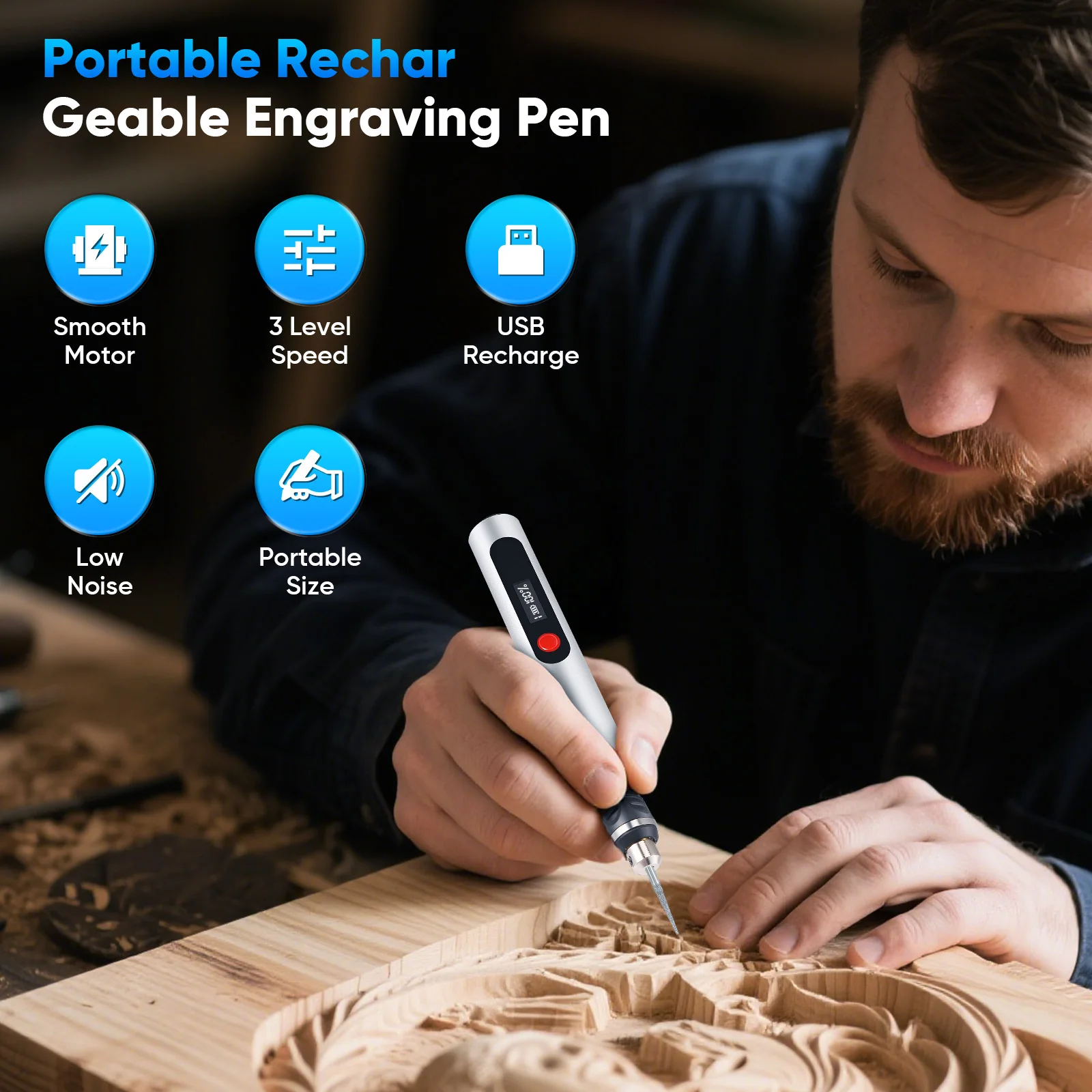 USB Electric Engraving Pen Engraver Grinding Drill Tool with 16 Templates for DIY Craft Creation