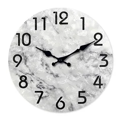 Modern Gray and Black Marble Oil Painting Pattern Wooden Wall Clock for Living Room, Bedroom, Kitchen, Home Decoration, Silent Quartz Clock, Holiday Gift, 10 Inches, 12 Inches (No Battery)