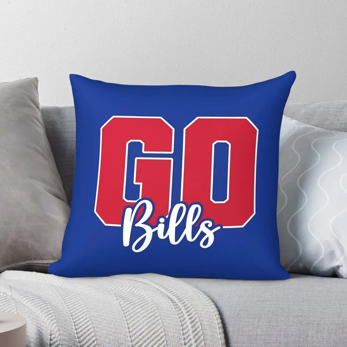 Go Bills Square Pillowcase Polyester Linen Velvet Printed Zip Decorative Home Cushion Cover 18