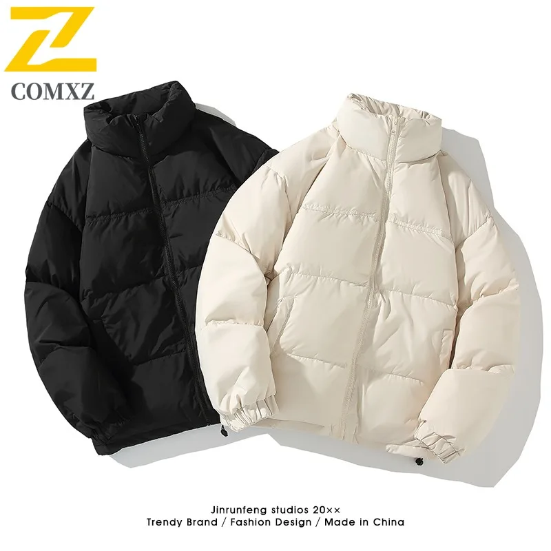 COMXZ Minimalist Padding Coat Classic Thickened Stand Collar Warm Work Quilted Jacket Streetwear Windproof Men's Winter Jacket