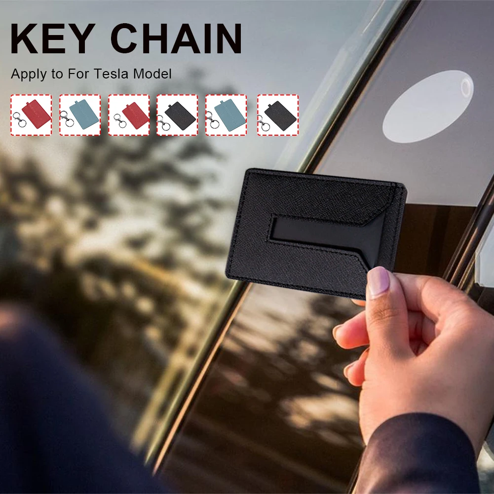 

Tesla Model 3 Y Leather Car Key Card Holder Protector Cover Key Chain For Tesla Model 3 Y Accessories Keychain Clip Card Holder