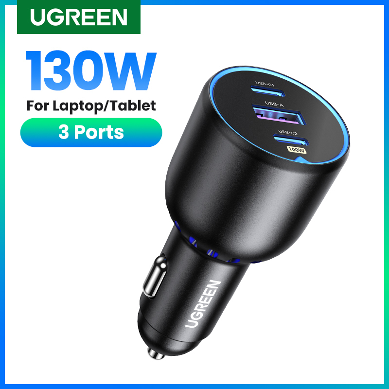  UGREEN 130W USB C Fast Car Charger For Xiaomi iPhone 17 Samsung Galaxy S25 Laptops PD3.0 Fast Charging USB Type C Car Charger 