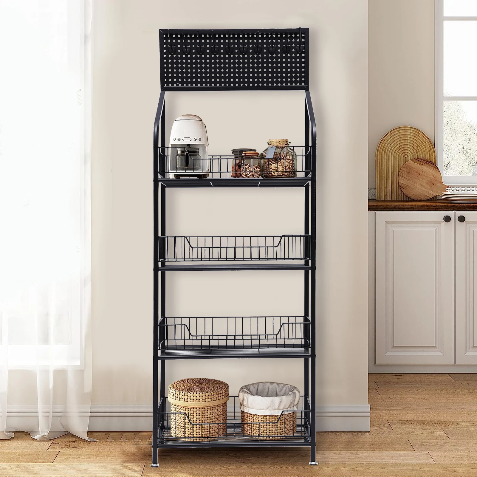 [Retail Display Rack] 4-Tier Metal Stand Storage Shelf - For Fruit Vegetable Snack - Sturdy Ample Space