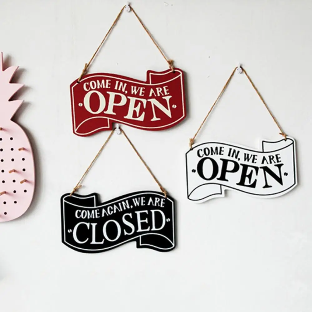 Double-sides Wall Modern Art Creative Store Decoration Dense Board Hemp Rope Door Indoor Wall Hanging Sign Open/Closed For Shop