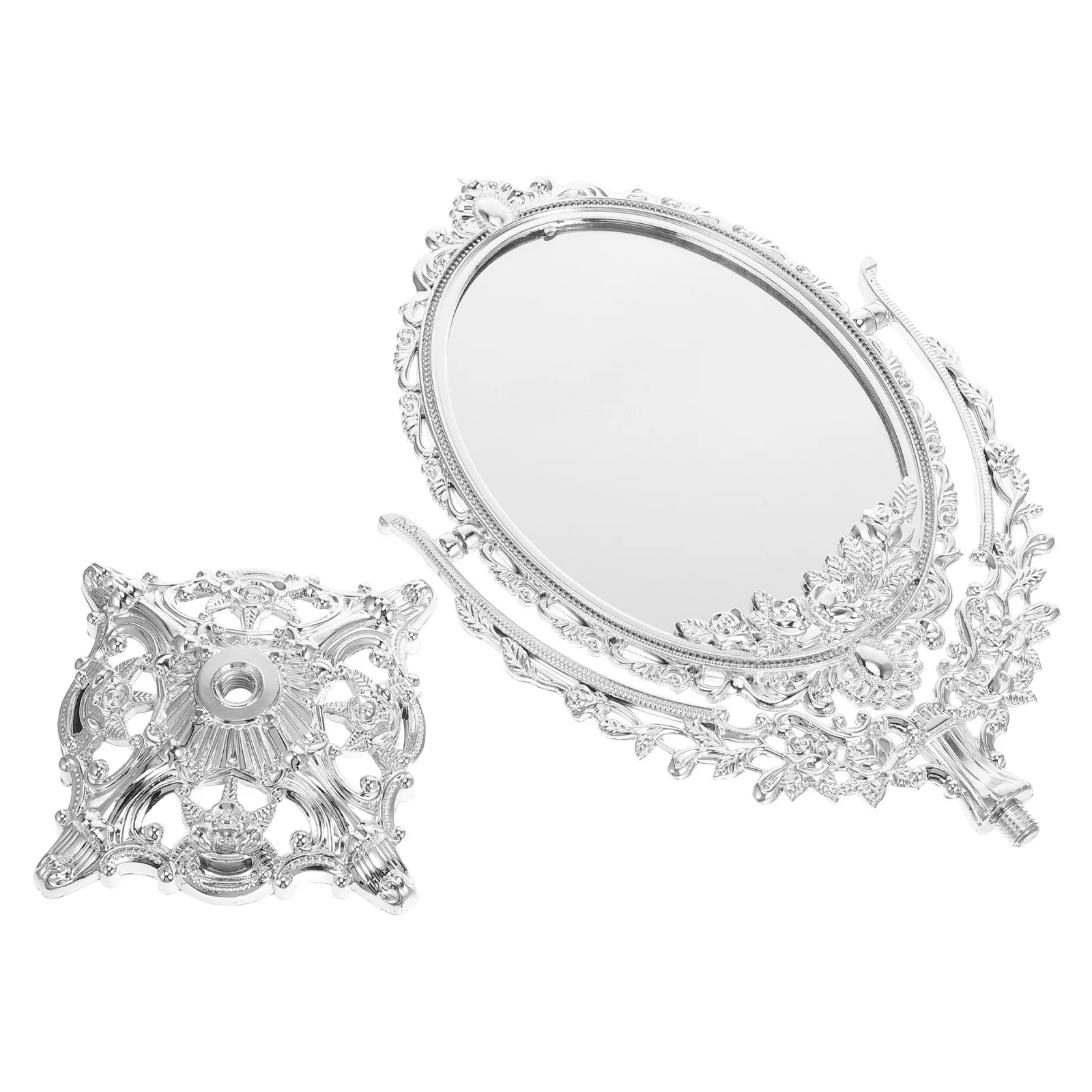 

Vintage Double-Sided Makeup Mirror Oval Swivel Rotary High-Definition Stable Base Vanity Table Desk Mirror for Bedroom Bathroom