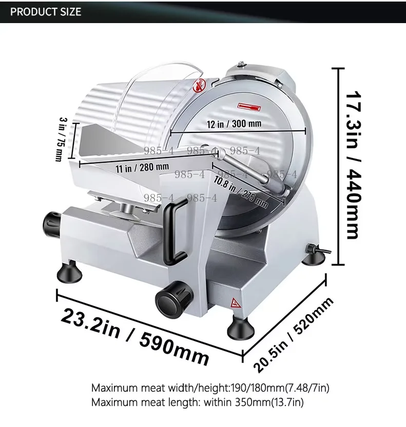 JK-300A 12 Inch Frozen Meat Slicer 320W Carbon Steel Adjustable Thickness 0.2-15mm Semi Automatic Electric Cutter