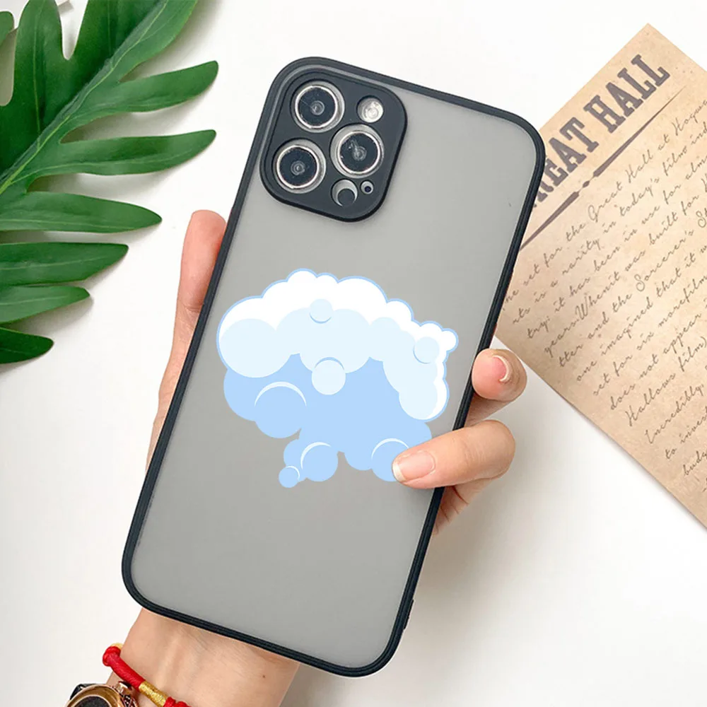 For iphone 15 8 7 14 Plus 13 12 11 Mini Pro SE XS Max X XR 6s Cartoon Bunny Floating Cloud Frosted Translucent Black Phone Case