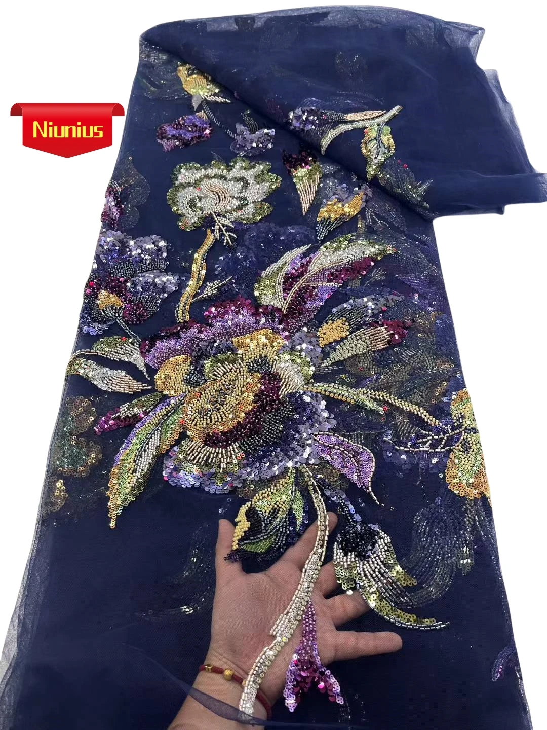Elegant Superior Quality Heavy Soft Mesh Sequined Lace Fabric with Stones for Classic Wedding & Party Dresses NN6551_E