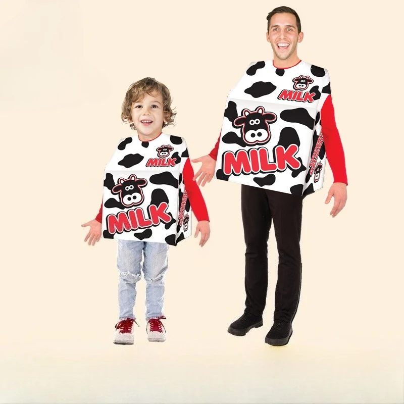 

Milk Box Food Cosplay Costumes Funny Costumes Halloween Masquerade Party Performance Clothing for Adult Kids