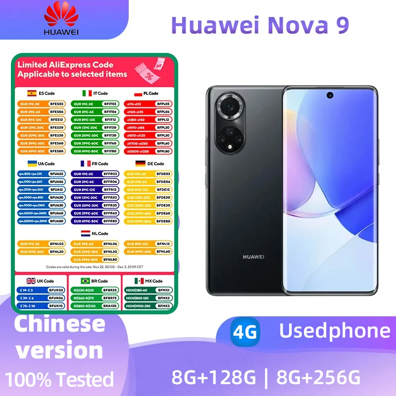 HuaWei Nova 9 4g Cell Phone Snapdragon 778G 66W Charger Screen Harmony OS 2.0  50.0MP 6.57