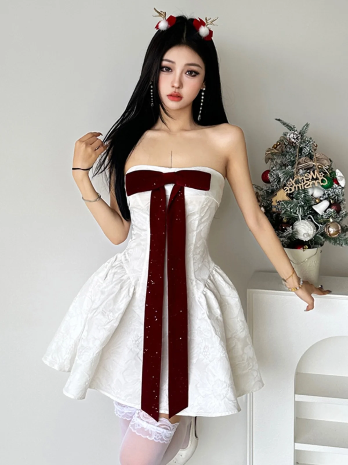 Sweet Girl Knot Design Strapl ort Dr Femmes Pure Desire Robe Taille Intérieure Or Jupe Tissu Polyester A-Lin...