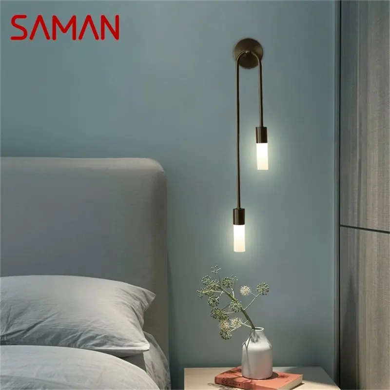 

SAMAN Brass Wall Lamp Modern Gold Sconces Simple LED Indoor Light For Home Living Room