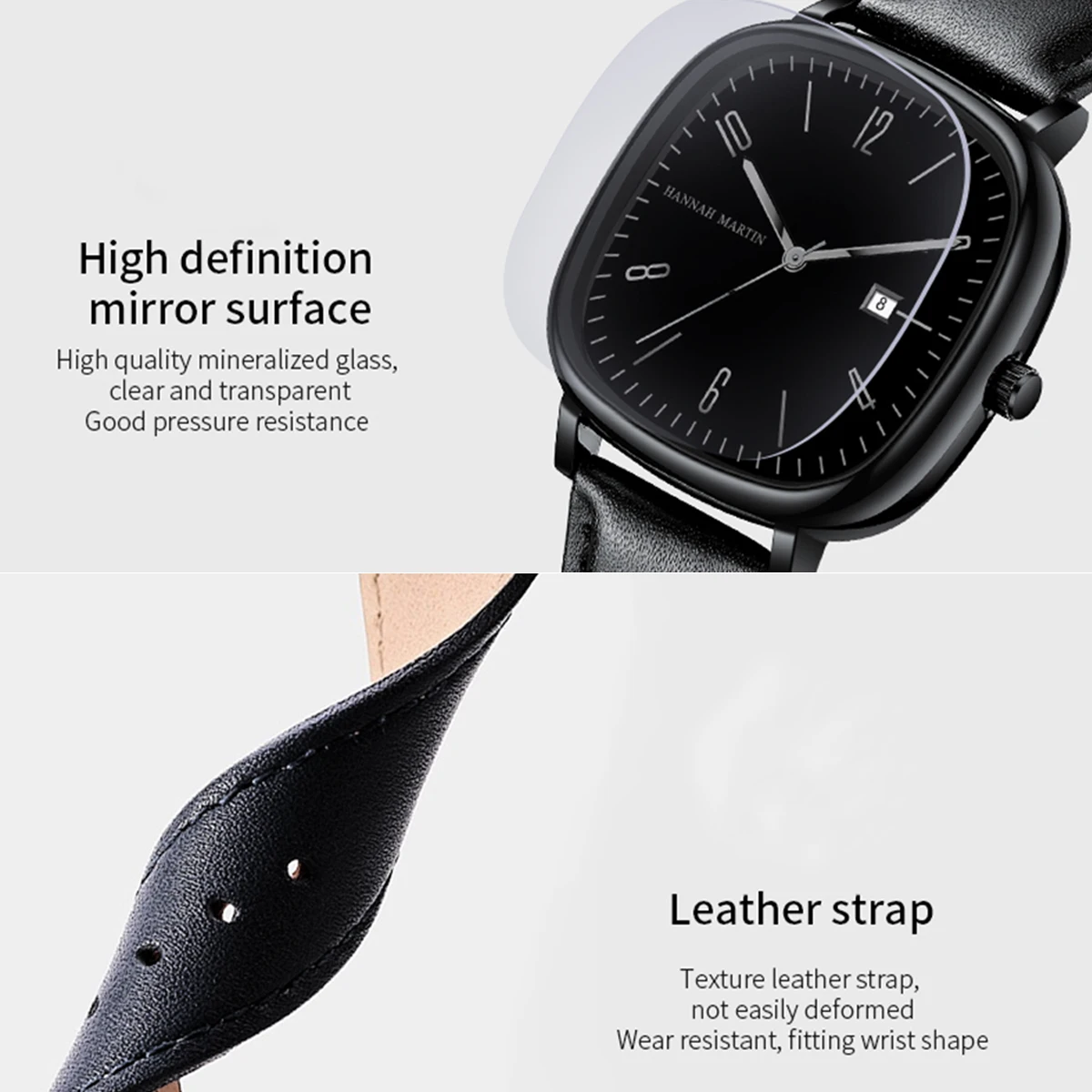 2024 New Men's Watch Fashion Square Business Style Black Clock Original Quartz Movement 40mm Casual Leather Watches reloj hombre