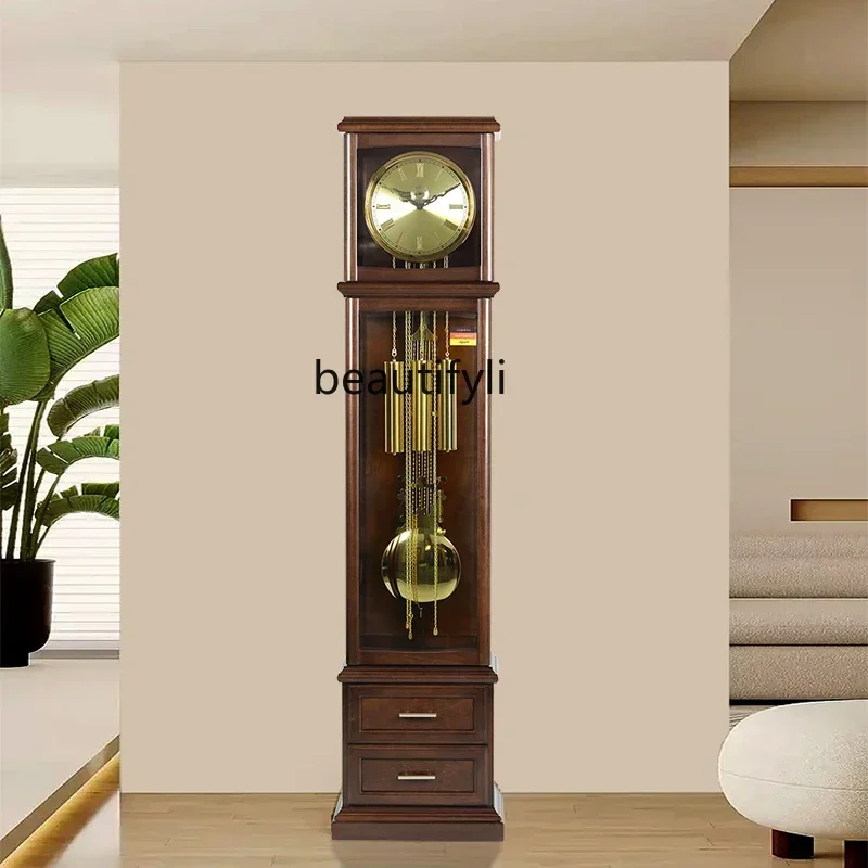 ss7486 Living room home decoration solid wood mechanical time floor clock, simple, luxurious, and atmospheric new Chinese style