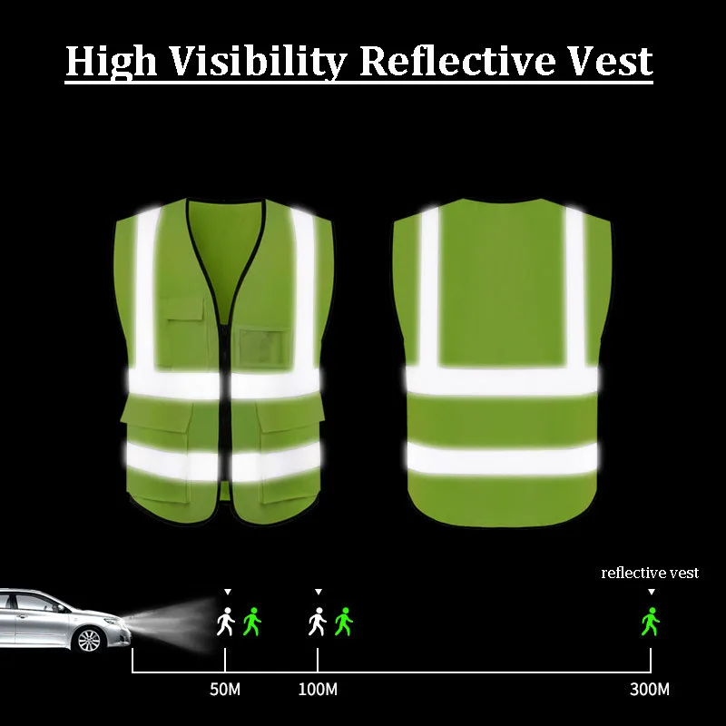 Reflective Safety Vest Red High Visibility Vests with Zipper Multi Pockets Work Safety Vest for Men