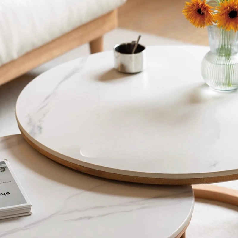 

Solid wood coffee table size combination modern simple log round tea table