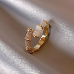 2023 New Design Opals Bamboo Shape Gold Colour Adjustable Rings Korean fashion Jewelry Party Luxury Accessory For Woman‘s Gift
