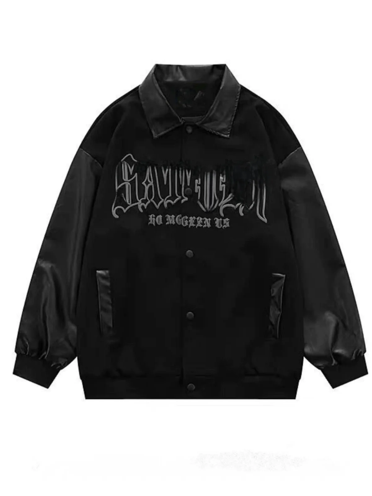 

Loose Men's Baseball Jaet American High Street Design Woolen Coat with Leather Sves Hip Hop Trendy Small Couple Ou...