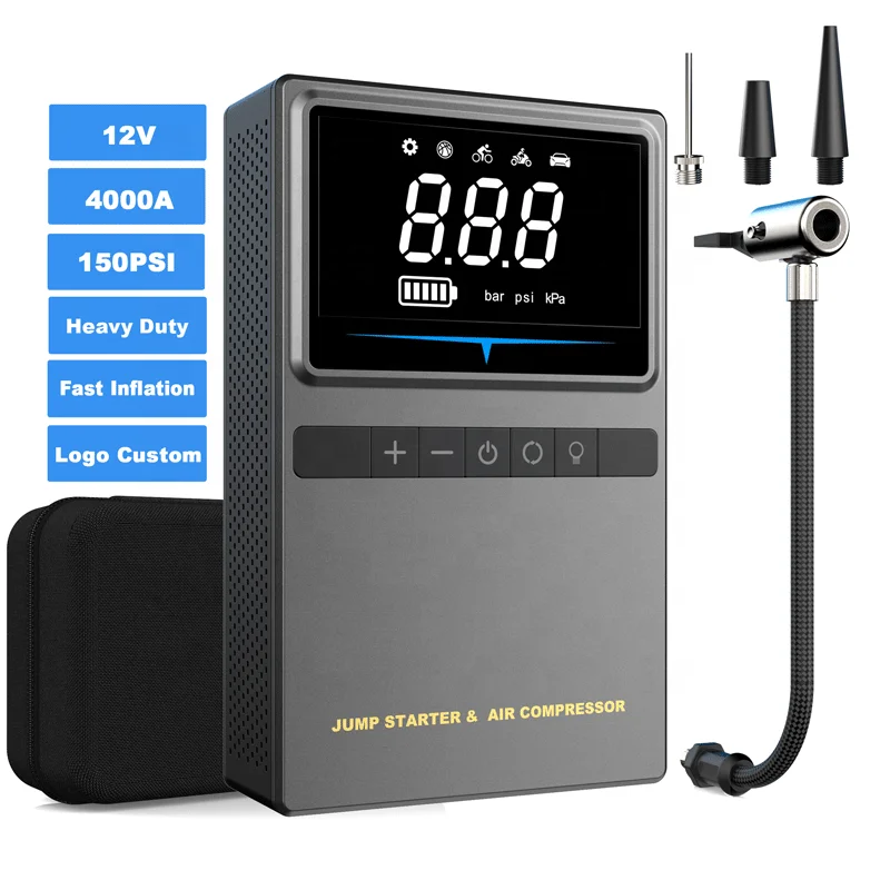 

12V 24V Tire Inflator Power Bank Car Jumper Battery Pack Booster air Compressor Portable Jump Starter with air Pump