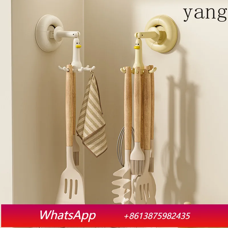 

YJQ 3pcs kitchen suction cup rotary hook no punching hole kitchenware spatula hanger storage rack