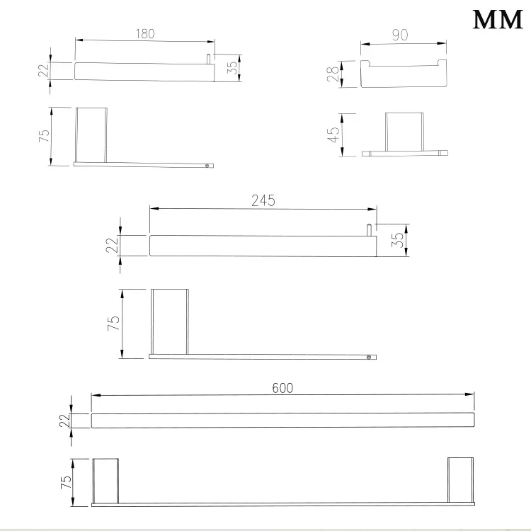 Stainless Steel Bathroom Accessories Set 4 Pieces Wall Mount Towel Rack Set for Home Hotel