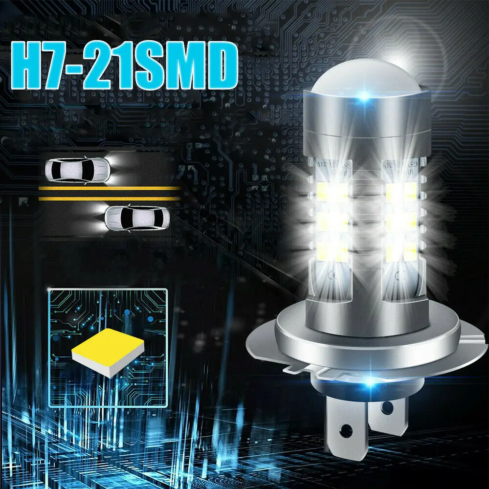 2Pcs New 100W H4 H7 Super Bright 2835 Led Car Daytime Running Fog Light Lamp 6000K Auto Driving Headlight High Low Beam Bulb