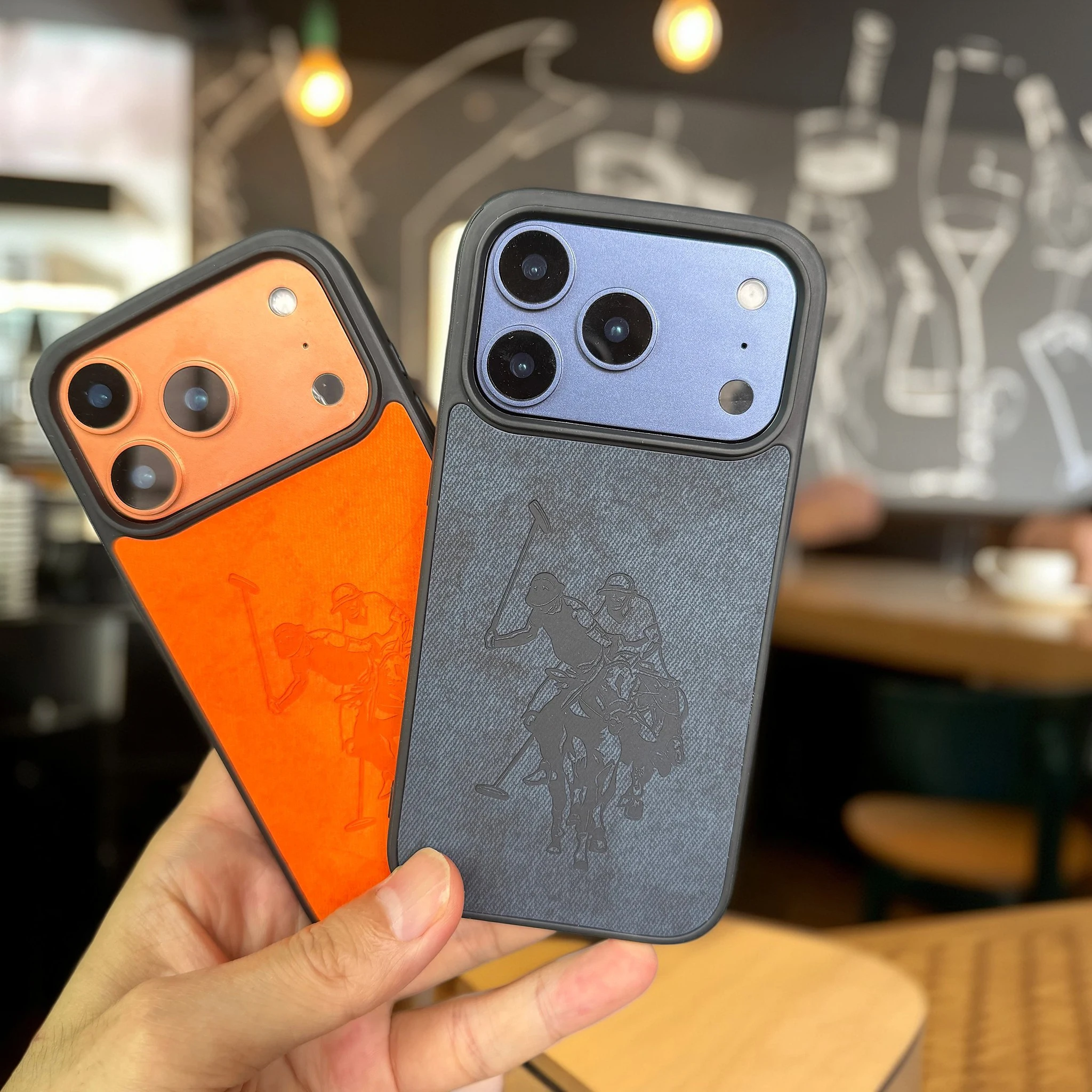 Pferdejockey-Prägung PU-Leder Handyhülle für iPhone 18 17 16 15 14 Plus 13 12 11 Pro Max Cover Luxus Funda Denim Hüllen