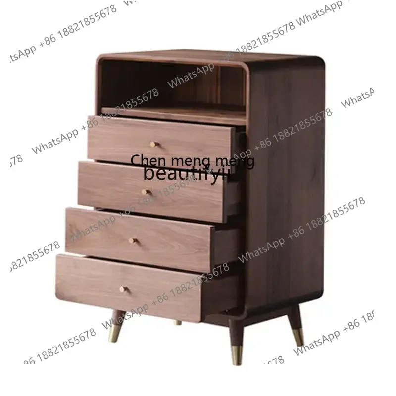 CC182R11 Nordic Black Walnut Five-Drawer Wooden Chest of Drawers Cabinet Solid Wood Side Cabinet Japanese Storage Cabinet Bedroo