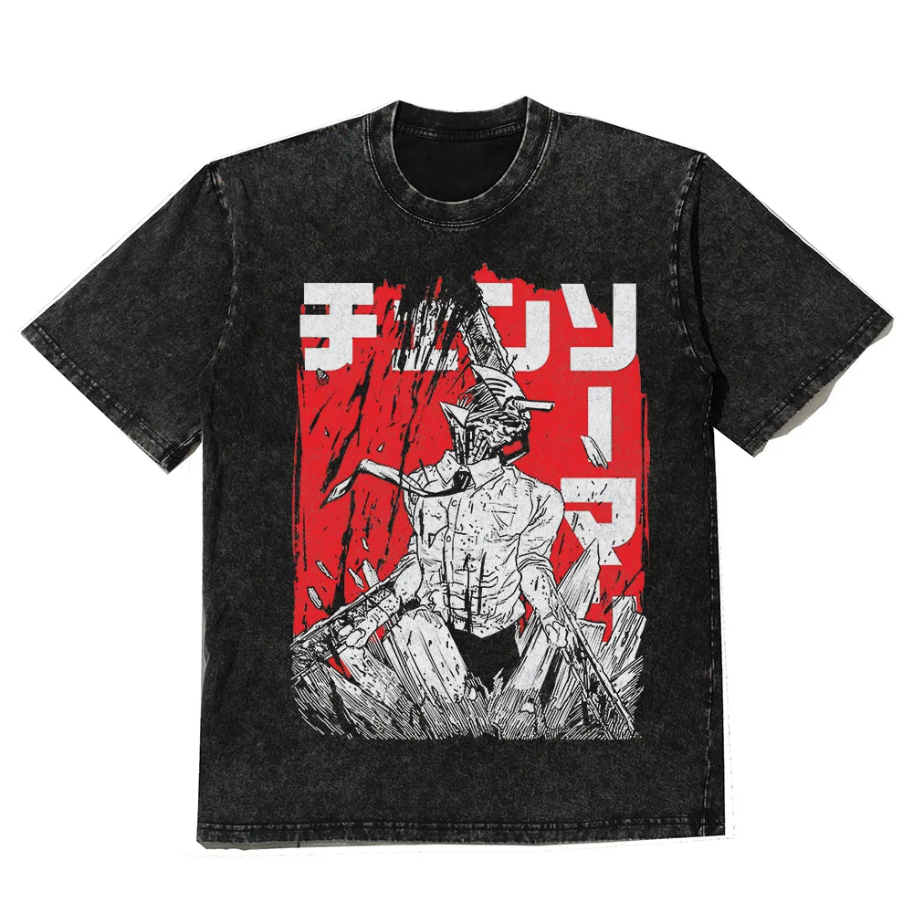 

Men Anime Graphic Print T Shirts Washed Vintage Oversized T-shirt Harajuku Streetwear Cotton Loose Short Sleeve Tshirt Tees Tops