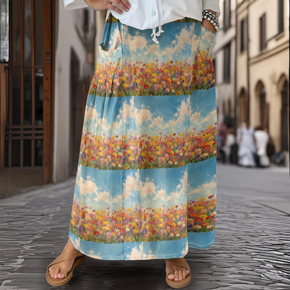 

Romantic Floral Skirt for Women Elegent Elastic Waist Flowy Summer Skirt Vintage Dress for Vacation, Dating, or Daily Wear