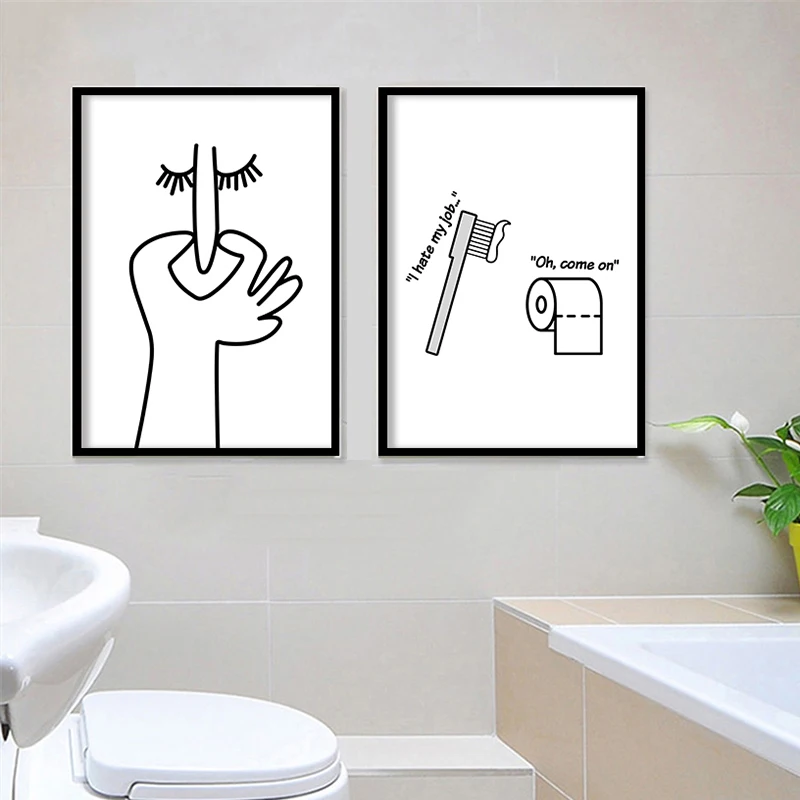 Funny Bathroom Quote Wall Art Print - When life gives you shit , flush it away Humour Toilet Poster Canvas Painting Wall Art