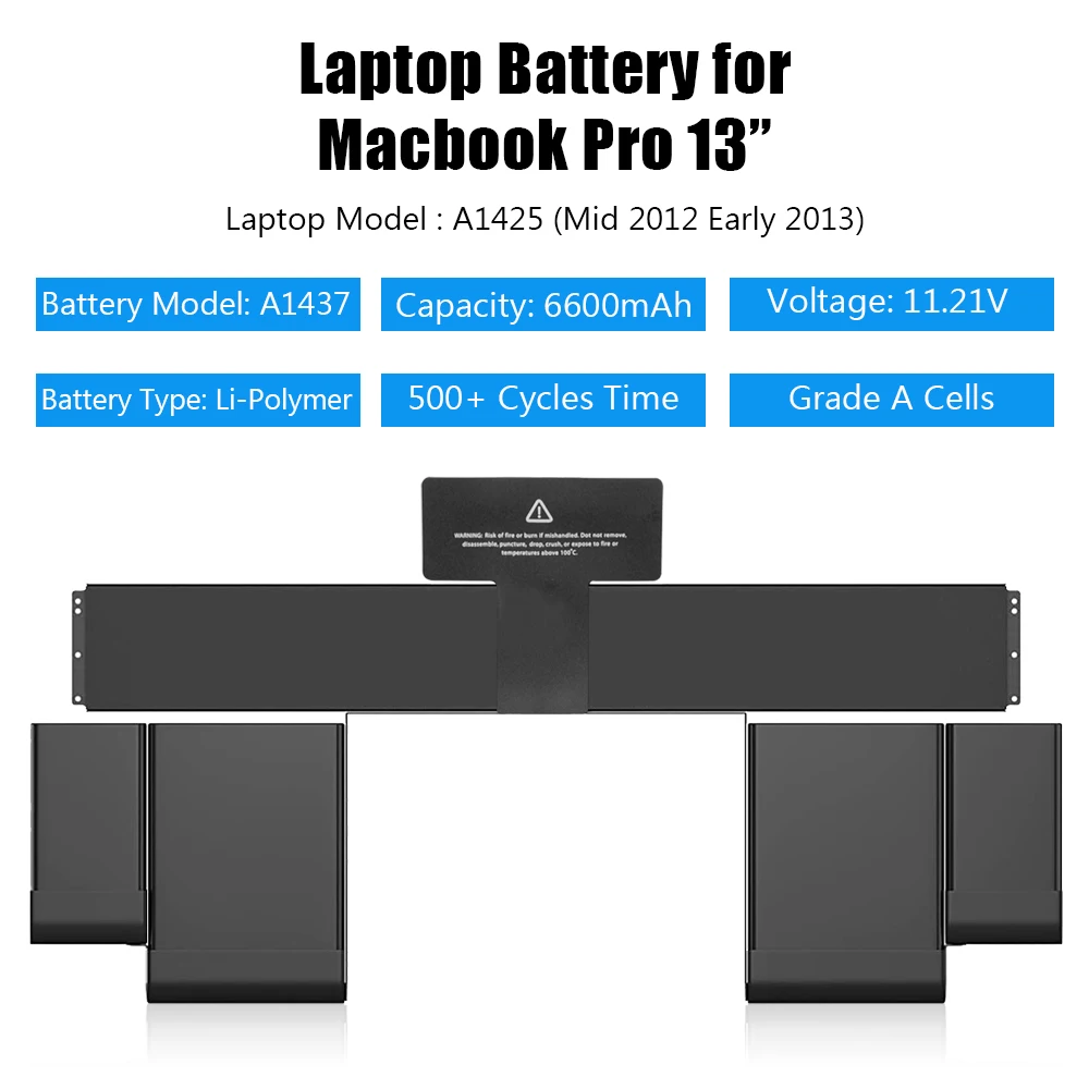 Imagem -04 - Liscn A1437 Bateria do Portátil para Apple Macbook Pro Retina 13 A1425 Finho de 2012 Início de 2013 Md101 Md102 Md212 Md213 11.21v 6600mah