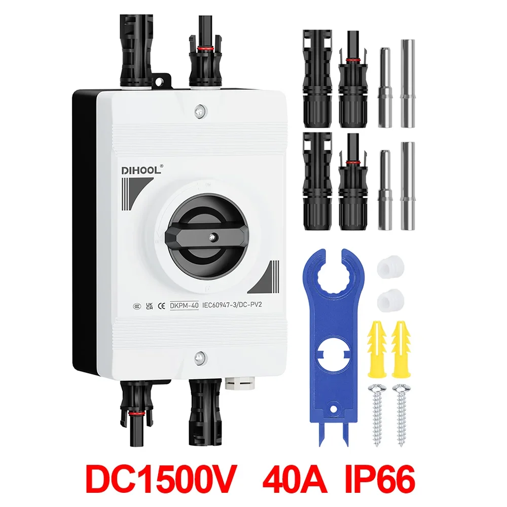 

Solar Disconnect Switch DKPM PV DC Photovoltaic Isolation Switch 1500V 40A Outdoor Waterproof IP66
