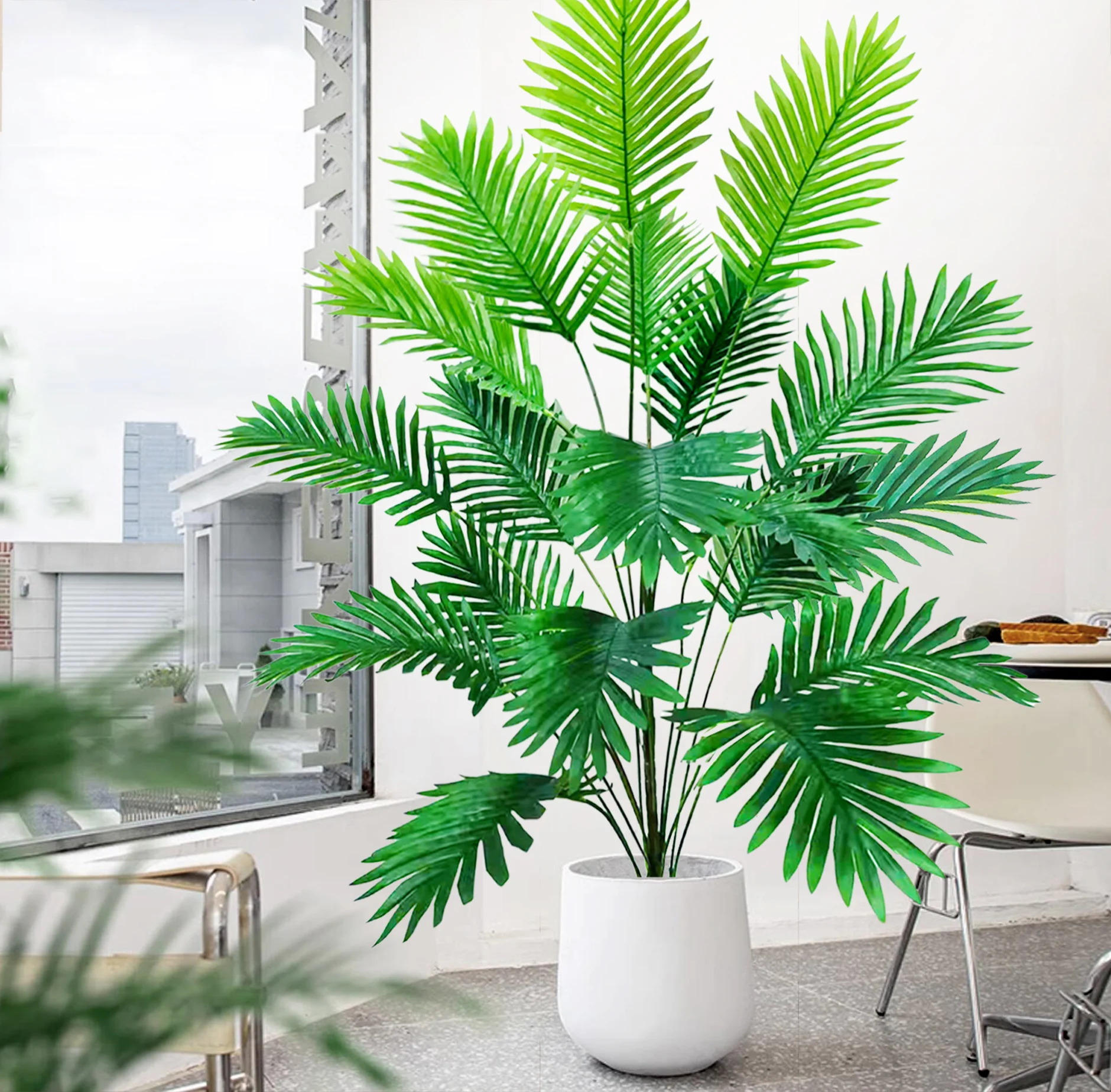 52-125cm 21 Leaf Artificial Areca Plant Iron Leaf Tropical Palm Tree Fake Green Leaves Garden Home Office Decor