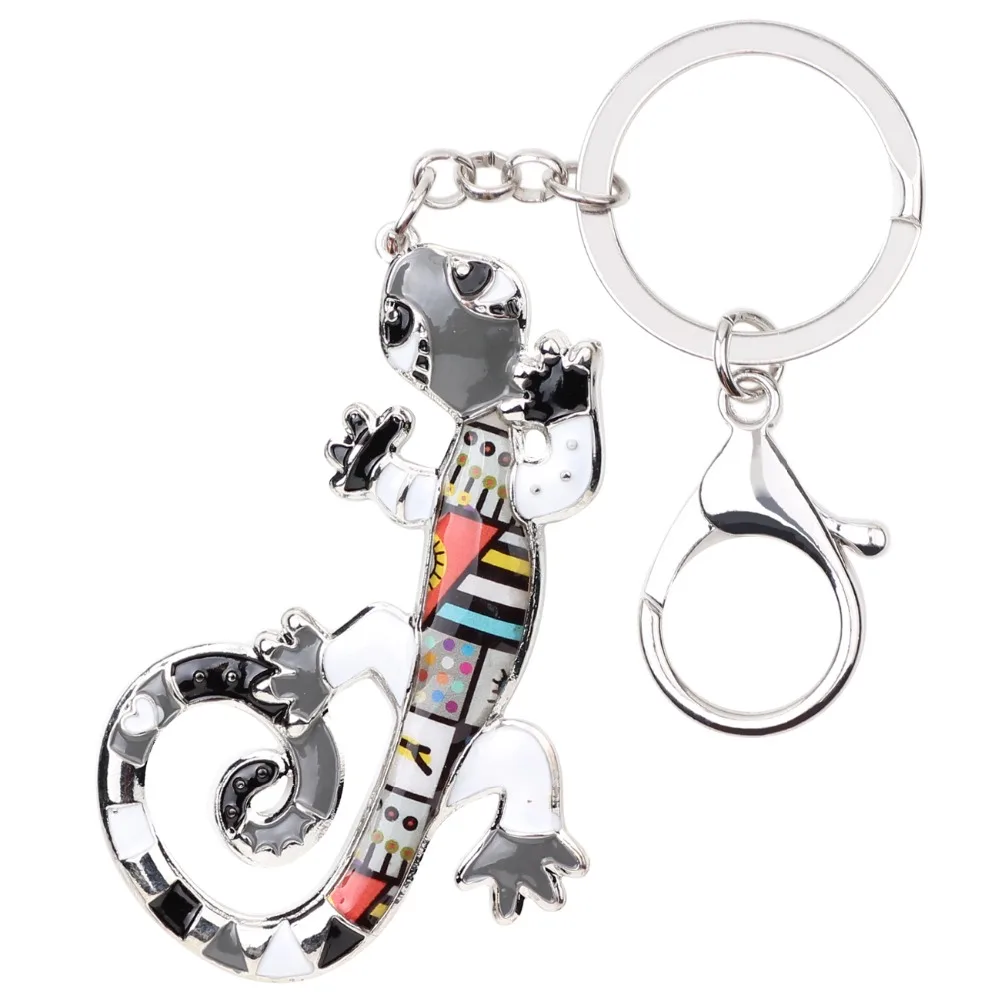 Bonsny Enamel Alloy Lizard Gecko Key Chain Key Ring Handbag Bag Charm Keychain Accessories New Fashion Animal Jewelry For Women