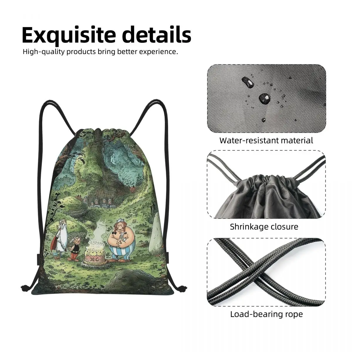 Asterix And Obelix Backpacks Multi-function Portable Drawstring Bags Shoes Bag Book Bags For Travel Students