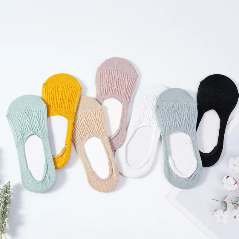 5 pares nova senhora casual respirável tornozelo barco meias meninas moda invisível antiderrapante algodão feminino meias conjunto baixo corte doce cor