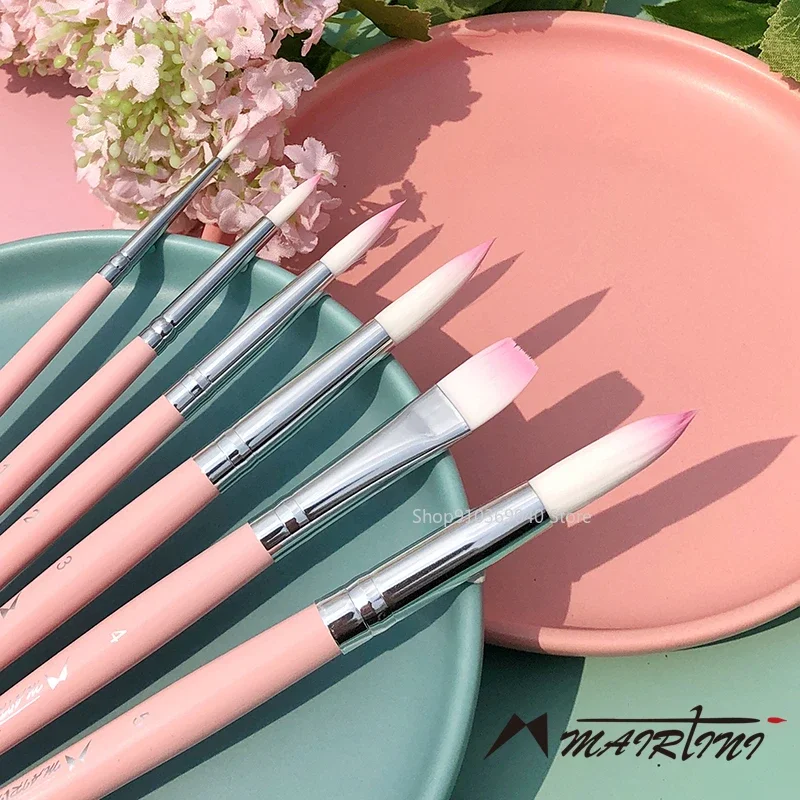 Mairtini Light Series Watercolor Brush Pink 6pcs Set Nylon Hair Flat/round Head Hook Pen Gouache Painting Brush Art Supplies image 2