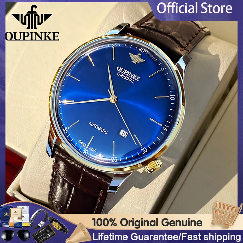OUPINKE Original Swiss Movement  Automatic Mechanical Watch For Men 50M Waterproof Ultra-thin Dial Luxury Brand Wristwatch 3269