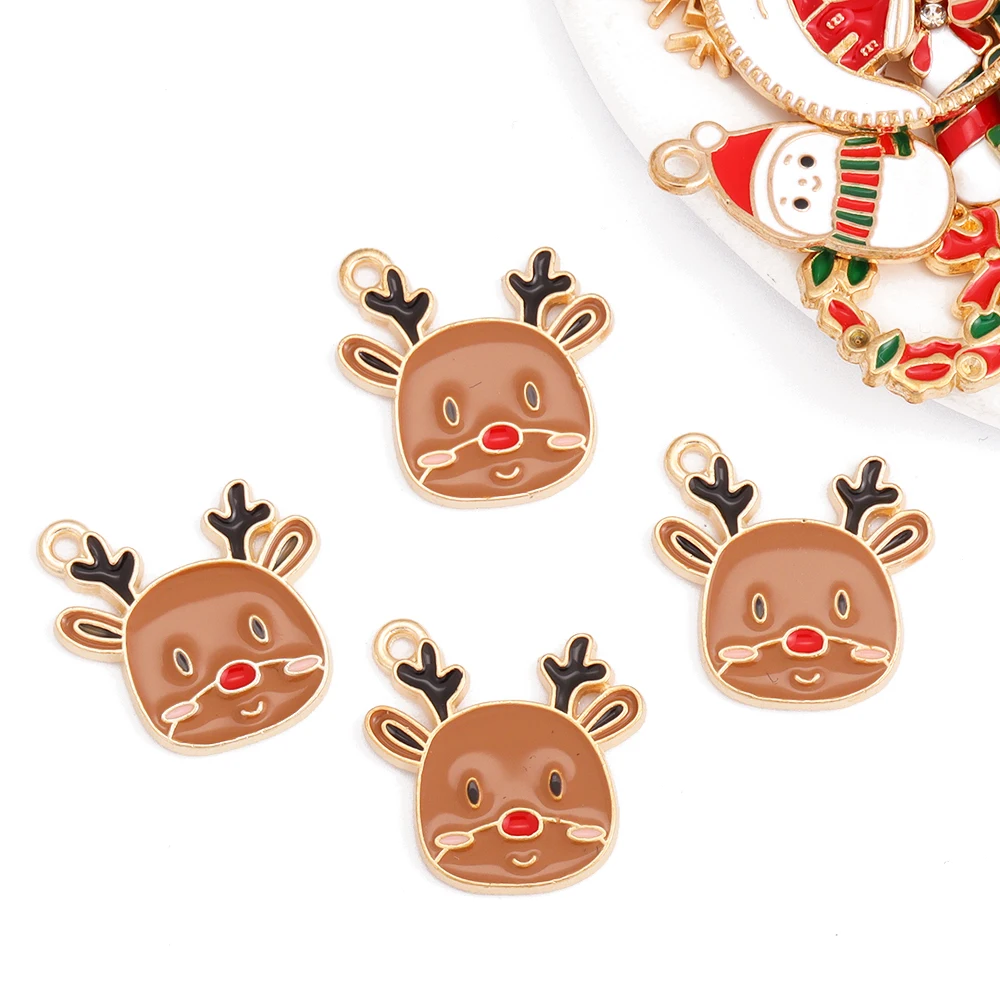 15Pcs Kawaii gingerbread Man Elk Bell Christmas Snowflake enamel Pendant Charm for bracelet earrings DIY handmade accessories