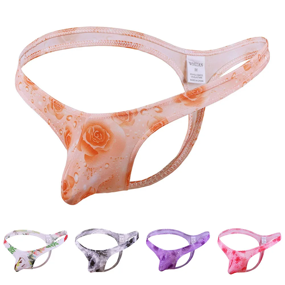 

2025 Mens Sexy Underwear For Hot Man Print Thong Low Waist Lingerie U Convex Pouch Briefs G-string Panties Breathable Underpants