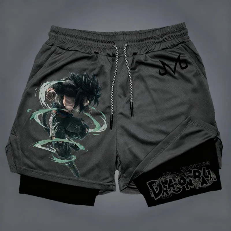 Pantaloncini estivi a due piani da uomo Anime giapponesi Dragon Ball Z Broli Graphic GYM Pantaloncini ad asciugatura rapida con tasche Pantaloni corti 2 in 1