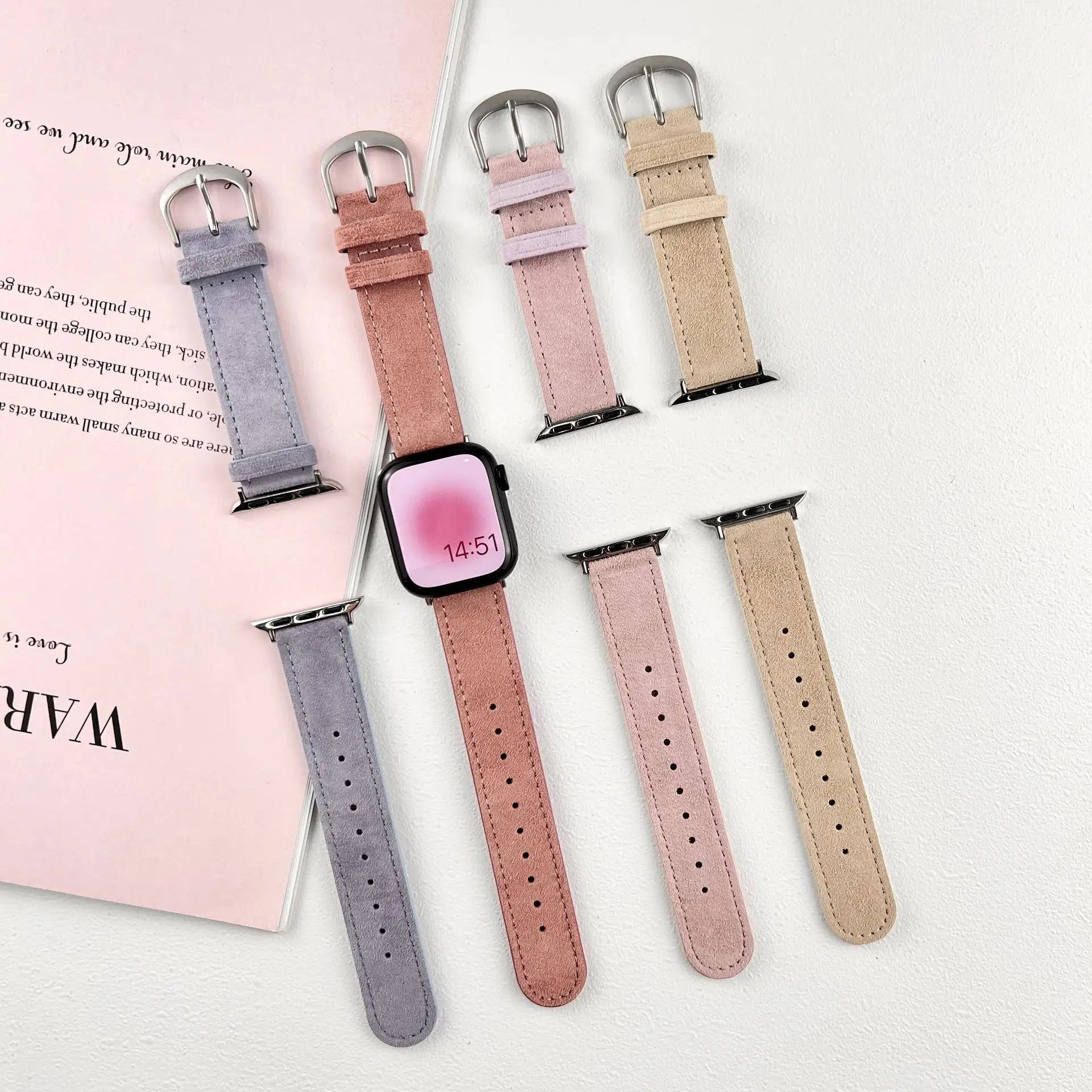 Zegarek bransoletka skórzany pasek do zegarka Apple Watch kontrastujący kolor futro pasek do zegarka Applewatch9876543SE uniwersalny