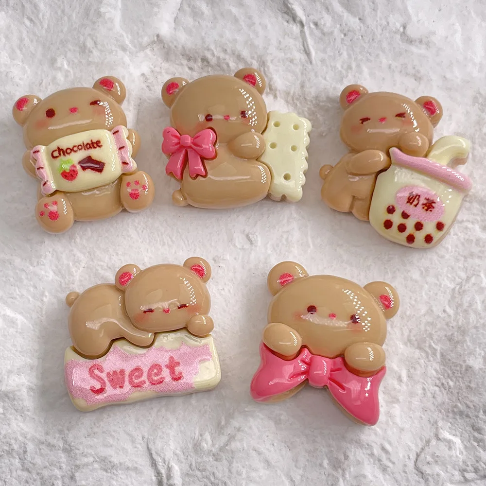 

5pcs Winter coffee bear new cartoon resin jewelry accessories DIY mobile phone case cream glue handmade hairpin flatback