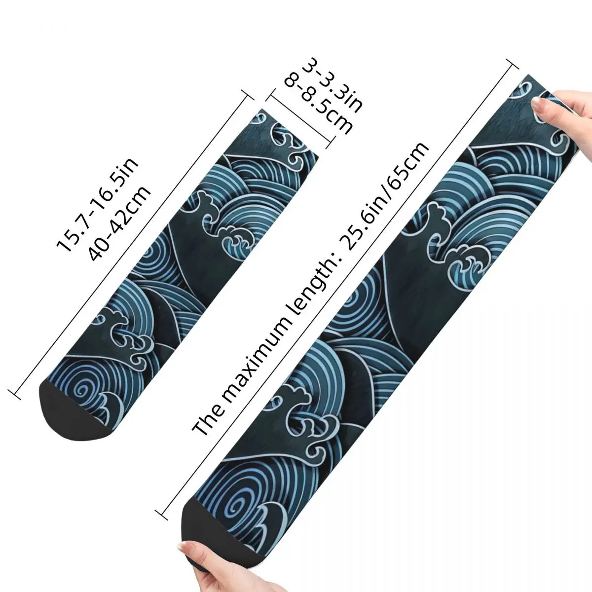 Retro Japanese Wave Stencil Men's Socks Japanese Style Unisex Novelty Pattern Printed Funny Crew Sock Gift