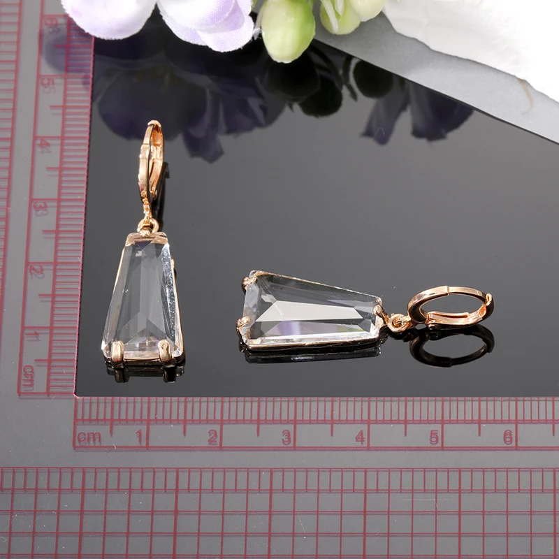 Shiny Crystal Trapezoid Geometric Hoop Earrings For Women Gift Vintage Transparent Simple Metal Circle Earrings Wedding Jewelry