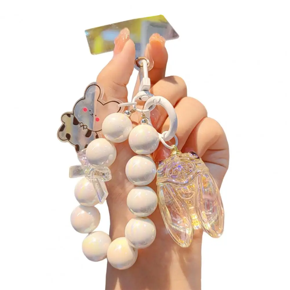 Suitcase Hanging Accessory Beaded Keychain Macaron Color Beads Keychain with Glitter Cicada Pendant Strong Load-bearing Mobile