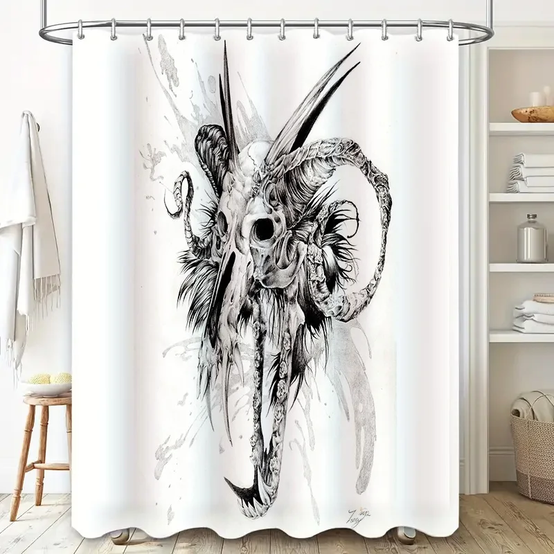 Gothic Horror Shower Curtain Spooky Skull Tapestry Dark Art Bathroom Decor Creepy Gothic Home Ethereal Macabre Wall Hanging Haun