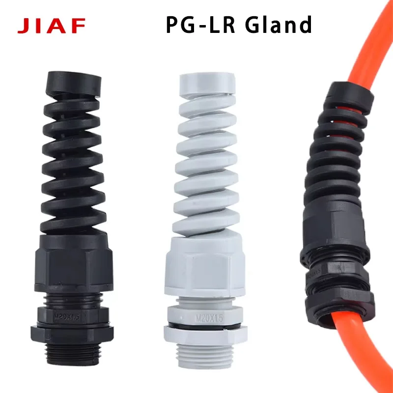 5Pcs PG7-LR Lengthened Waterproof Anti-Bending Cable Gland Nylon PA66 Black White Torsion-Proof Seal Joint