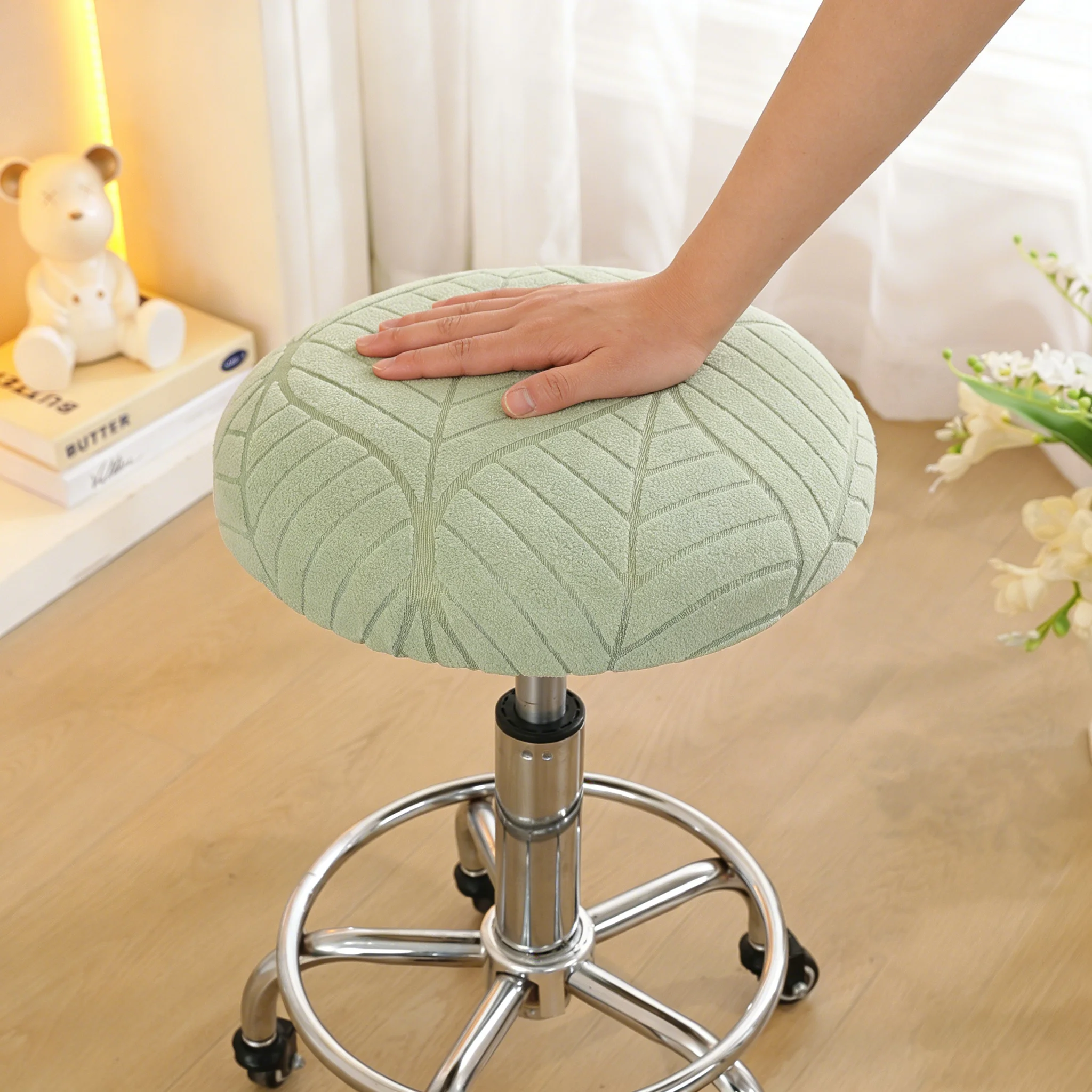 Jacquard round Bar Stool Covers Elastic Swivel Seat Slipcovers Dustproof Barstools Chair Covers with Elasticity